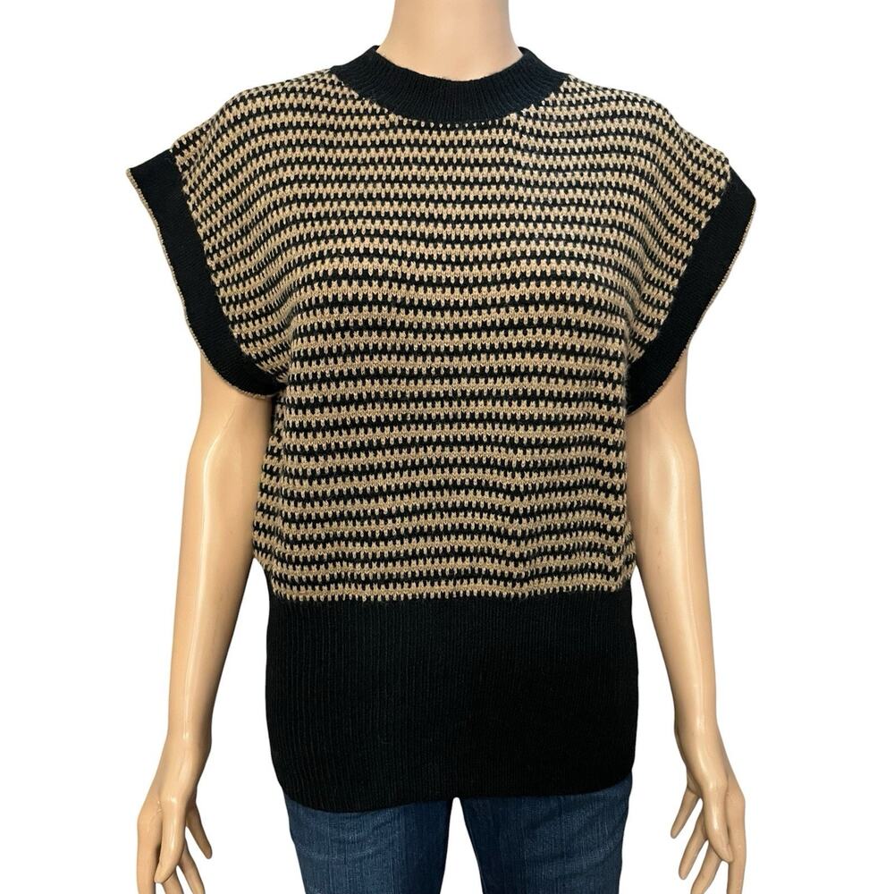 Commense Striped Sweater Vest Medium Cap Sleeve Academia Preppy Retro Crew Neck
